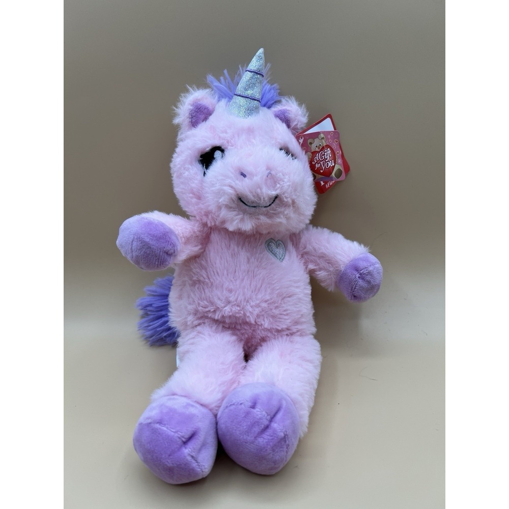 NEW Fiesta Pink Purple Unicorn Plush 12" Silver Heart Valentine's Day Kids Gift